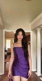 Tight Homecoming Dresses Satin Spaghetti Strap Short Prom Dresses Purple Birthday Dresses HZ1024