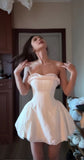 Strapless A-Line Short Prom Dresses White Homecoming Dresses HZ1024
