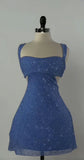 A-Line Short Prom Dresses Blue Homecoming Dresses Beaded Birthday Dresses HZ1024