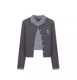 two-piece college style POLO collar long-sleeved knitted cardigan HZ1024