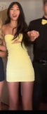 Strapless Tight Short Prom Dresses Yellow Homecoming Dresses Cute Birthday Dresses HZ1024