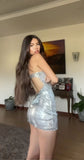 Sheath Short Prom Dresses Silver Homecoming Dresses Sparkly Sequins Open Back Birthday Dresses HZ1024
