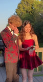 Strapless A-Line Short Prom Dresses Satin Burgundy Homecoming Dresses HZ1024