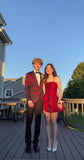 Strapless A-Line Short Prom Dresses Satin Burgundy Homecoming Dresses HZ1024