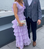 V-neck Sheath Long Prom Dresses Chiffon Purple Wedding Guest Dresses HZ1024