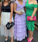 V-neck Sheath Long Prom Dresses Chiffon Purple Wedding Guest Dresses HZ1024