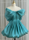 Strapless A-Line Short Prom Dresses Satin Turquoise Homecoming Dresses HZ1024