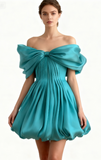 Strapless A-Line Short Prom Dresses Satin Turquoise Homecoming Dresses HZ1024