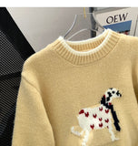 style puppy embroidery round neck contrast color sweater HZ1024