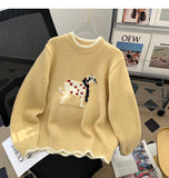 style puppy embroidery round neck contrast color sweater HZ1024