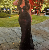 Sweetheart Mermaid Long Prom Dresses Beaded Tulle Black Evening Gowns HZ1024