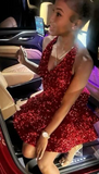 Halter A-Line Homecoming Dresses Burgundy Birthday Dresses Sequined Short Prom Dresses HZ1024