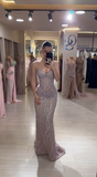 Spaghetti Strap Mermaid Long Prom Dresses Beaded Tulle Evening Dresses HZ1024