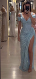 Off-the-shoulder Sheath Long Prom Dresses Lace Beaded Evening Gowns HZ1024