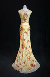 Spaghetti Strap Mermaid Long Prom Dresses Beaded Chiffon Yellow Formal Dresses HZ1024