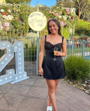 Sheath Black Homecoming Dresses Strap Birthday Dresses HZ1024