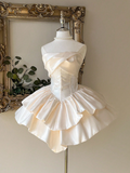 Strapless Ball Gown Champagne Homecoming Dresses Sleeveless Birthday Dresses Satin Party Dresses HZ1024