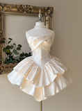 Strapless Ball Gown Champagne Homecoming Dresses Sleeveless Birthday Dresses Satin Party Dresses HZ1024