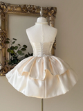 Strapless Ball Gown Champagne Homecoming Dresses Sleeveless Birthday Dresses Satin Party Dresses HZ1024