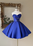 Sweetheart Neck A-Line Birthday Dresses Royal Blue Homecoming Dresses Satin Sleeveless Party Dresses HZ1024