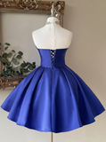 Sweetheart Neck A-Line Birthday Dresses Royal Blue Homecoming Dresses Satin Sleeveless Party Dresses HZ1024