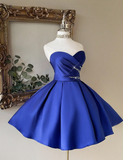 Sweetheart Neck A-Line Birthday Dresses Royal Blue Homecoming Dresses Satin Sleeveless Party Dresses HZ1024