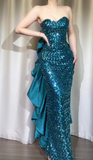 Sheath Jade Formal Dresses Strapless Long Prom Dresses Sequined Backless Evening Gowns HZ1024