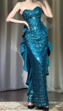 Sheath Jade Formal Dresses Strapless Long Prom Dresses Sequined Backless Evening Gowns HZ1024