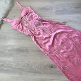 Spaghetti Strap Sheath Wedding Guest Dresses Beaded Satin Pink Long Formal Dresses HZ1024