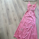 Spaghetti Strap Sheath Wedding Guest Dresses Beaded Satin Pink Long Formal Dresses HZ1024