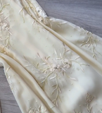 Spaghetti Strap Sheath Long Prom Dresses Chiffon Applique Pale Yellow Formal Dresses HZ1024