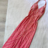 Halter Sheath Long Prom Dresses with Open Back, Chiffon Sequins Hot Pink Formal Dresses HZ1024