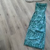 Strapless Sheath Long Prom Dresses , Chiffon Sequins Blue Formal Dresses HZ1024