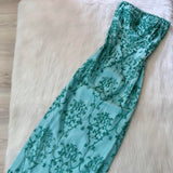 Strapless Sheath Long Prom Dresses , Chiffon Sequins Blue Formal Dresses HZ1024