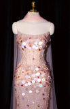Strapless Mermaid Long Prom Dresses, Beaded Sequin Tulle Evening Gowns Pink Formal Dresses HZ1024