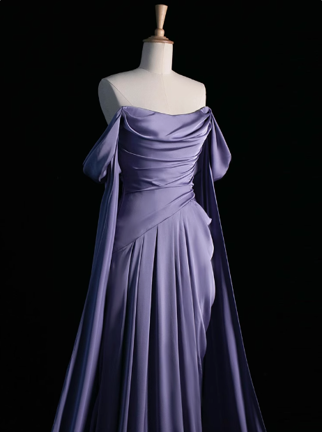 Purple A-Line Off Shoulder Satin Long Prom Dress Formal Evening Dress HZ1024