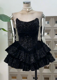 Strapless Ball Gown Black Homecoming Dresses Sleeveless Short Prom Dresses Birthday Dresses HZ1024