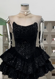 Strapless Ball Gown Black Homecoming Dresses Sleeveless Short Prom Dresses Birthday Dresses HZ1024