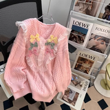 pink baby collar bow round neck pullover sweater HZ1024