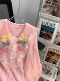 pink baby collar bow round neck pullover sweater HZ1024