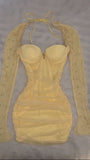 Sweetheart Neck Bodycon Homecoming Dresses Tulle Long Sleeve Short Prom Dresses Yellow Birthday Dresses HZ1024