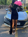 Strapless Bodycon Homecoming Dresses Sequined Short Prom Dresses Black Birthday Dresses HZ1024