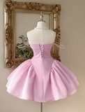 Strapless A-Line Homecoming Dresses Satin Short Prom Dresses Pink Birthday Dresses HZ1024