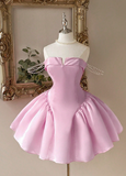 Strapless A-Line Homecoming Dresses Satin Short Prom Dresses Pink Birthday Dresses HZ1024