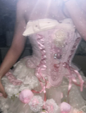 Strapless Ball Gown Homecoming Dresses Tulle Applique Short Prom Dresses Pink Birthday Dresses HZ1024