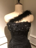 One Shoulder Sheath Homecoming Dresses Tulle Applique Short Prom Dresses Black Birthday Dresses HZ1024