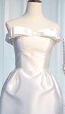 Strapless Sheath Homecoming Dresses Satin White Short Bridal Gowns Sleeveless Birthday Dresses HZ1024