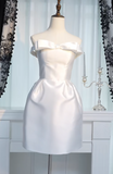 Strapless Sheath Homecoming Dresses Satin White Short Bridal Gowns Sleeveless Birthday Dresses HZ1024