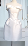 Strapless Sheath Homecoming Dresses Satin White Short Bridal Gowns Sleeveless Birthday Dresses HZ1024