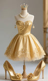Sweetheart A-Line Short Prom Dresses Satin Gold Homecoming Dresses HZ1024
